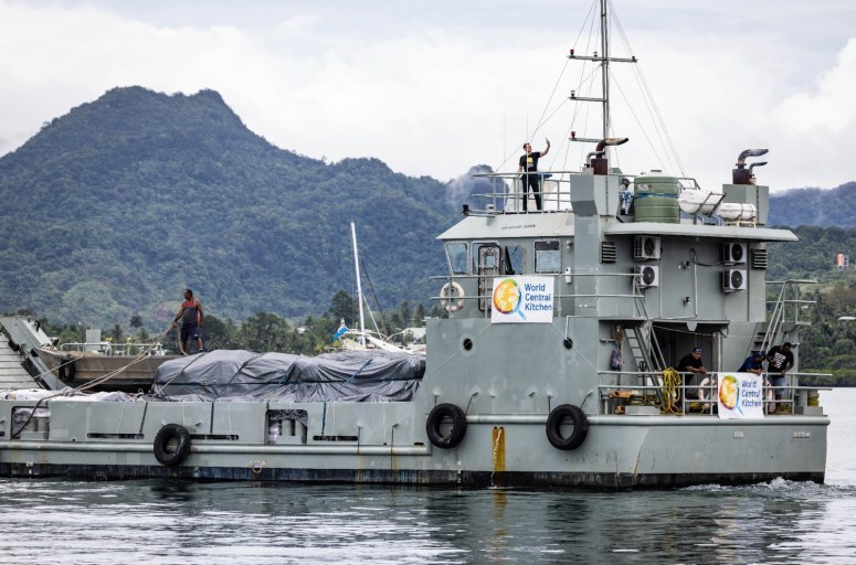 Loaded with food and supplies, WCK ship sets sail for Tonga