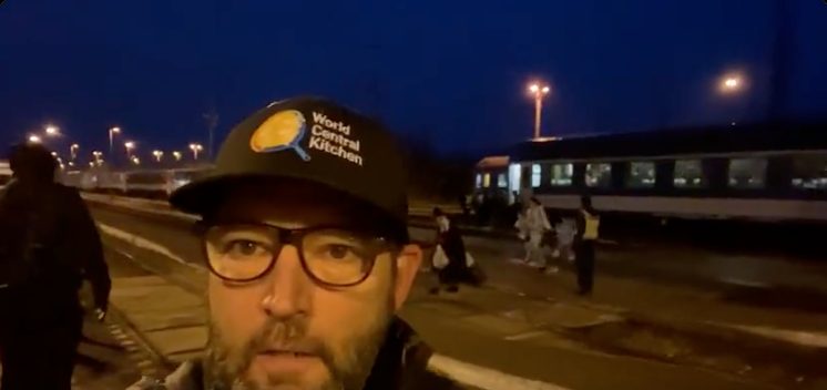 Update from Hungary 🎥 WCK’s Erich is at a train station in Zahony where 3,000 people are coming from Ukraine daily. Most families have taken the train from Kyiv & have not had a full, hot meal in quite some time. We’ll serve fresh meals here as long as needed. #ChefsForUkraine