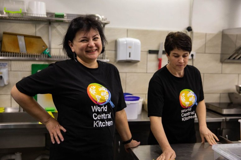 “First of all, hot meals are the way to stay alive.” Galina (left) is from Svetlodarsk in eastern Ukraine. She came to Odesa when the war began and has been volunteering to get meals to people in need. Galina’s mother has been unable to leave her home in the Donetsk region.