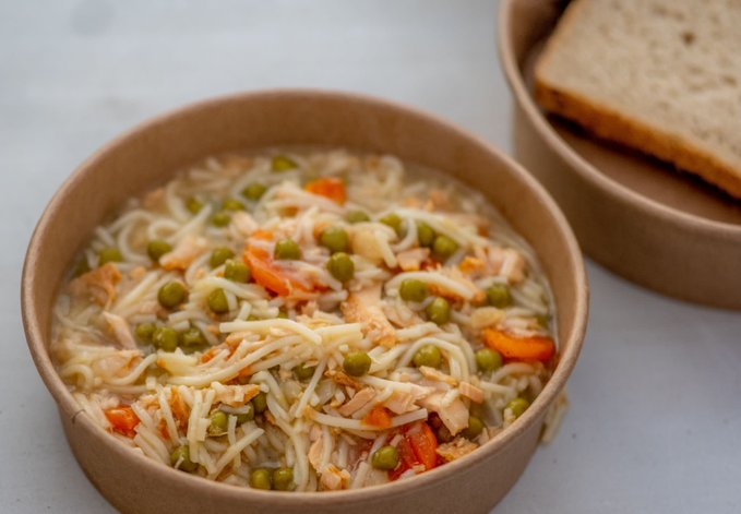 Every day, the WCK team of chefs & volunteers prepare thousands of nourishing meals from our kitchen in Przemysl, Poland! We make comforting plates like this hot chicken noodle soup served to families entering Poland at the Medyka border crossing. #ChefsForUkraine