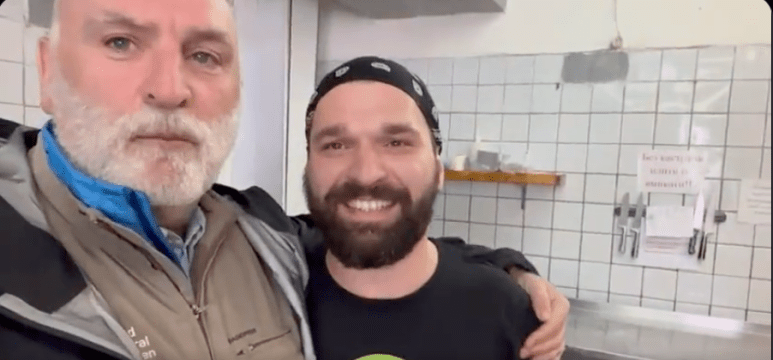 Reporting in with Chef Dimitry at one of our @WCKitchen partners in Kyiv! The team here is cooking 1,500 meals per day for Bucha & Irpin refugees cancer hospital…and today we delivered to Brovary area hit by missiles last night & today had no power or water! #ChefsForUkraine 🇺🇦