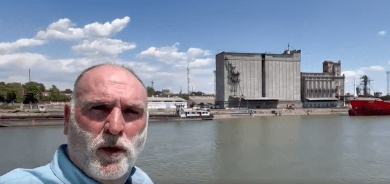 People of the world…back in Ukraine! Why did I come by @WCKitchen @openarms_fund boat? To see the situation first hand—with big ports blocked, Ukraine cannot export grain, corn, sunflower…Huge food problem for the world! I arrived to Izmail, where small amount of food goes out.