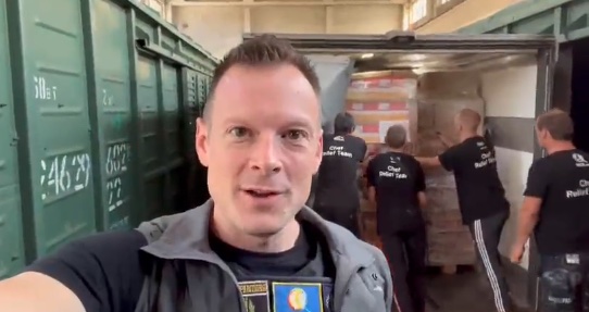 UPDATE from eastern Ukraine: @natemook is unloading our food trains into trucks headed to our warehouse in Kramatorsk. From there, we prepare 7,000 food kits each day for delivery to families. This whole region is under attack & where the missile hit one of our trains previously.