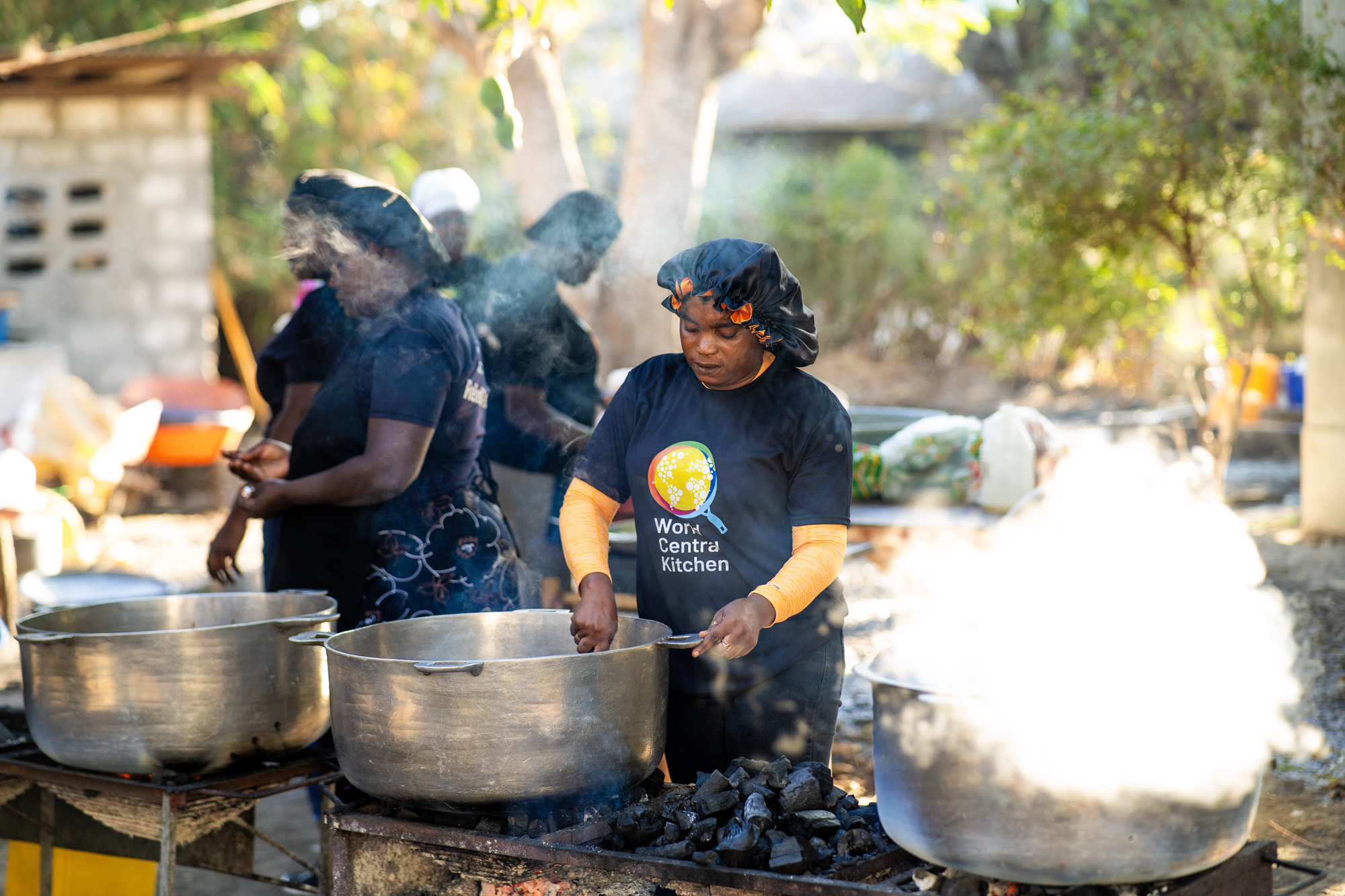 One of WCK's kitchen teams cooking emergency food relief in Haiti.