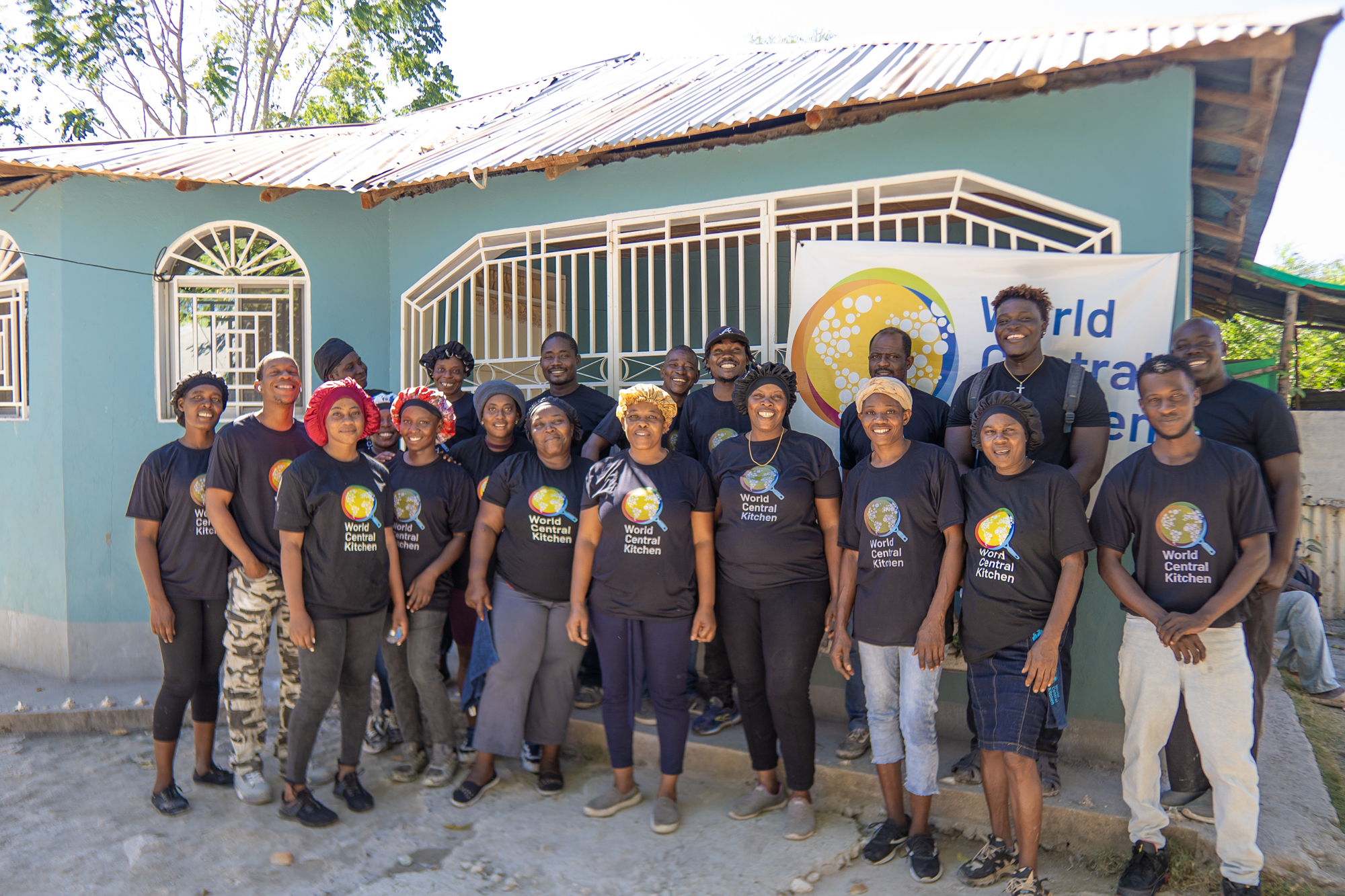 One of WCK's kitchen teams serving emergency food relief in Haiti.